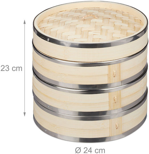 Aburitor din bambus și metal 3 niveluri Relaxdays 24 cm 1,7 L fiecare nivel