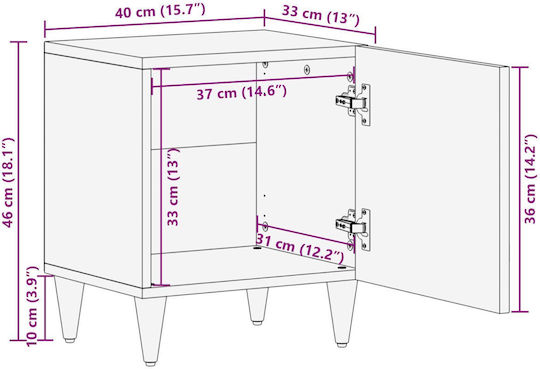Bedside Table from Solid Mango Wood 40x33x46cm