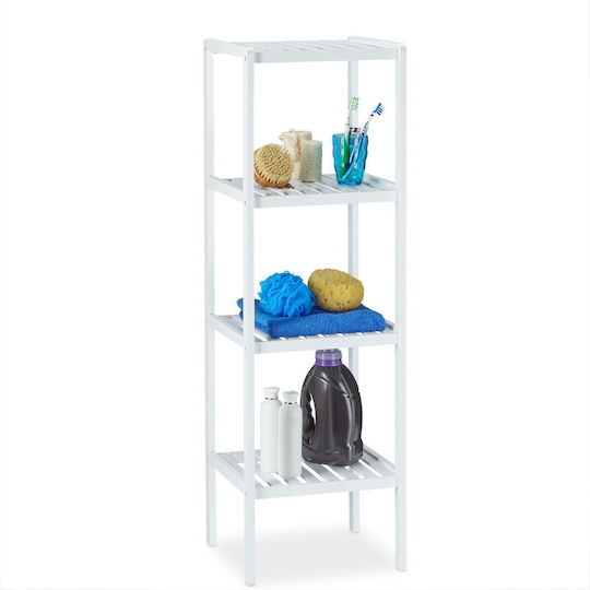 Relaxdays Floor Bathroom Shelf Bamboo with 4 Shelves 110x34.5x33cm White