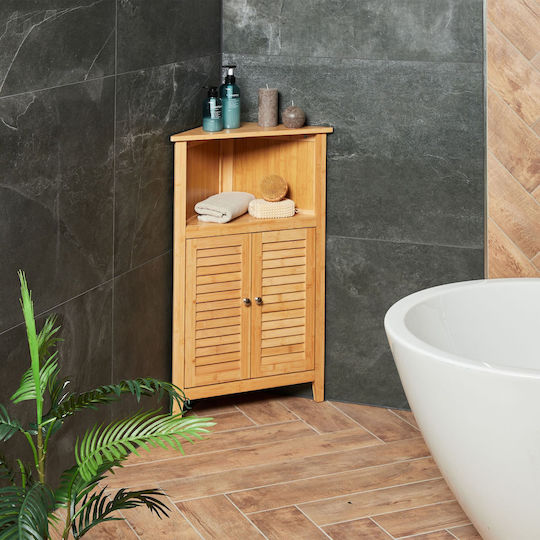Relaxdays Colțar Rafturi de baie Raft Baie Bambus 92x58x30cm Maro