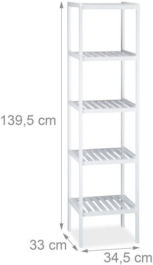 Relaxdays Floor Bathroom Shelf Bamboo 139.5x34.5x33cm White