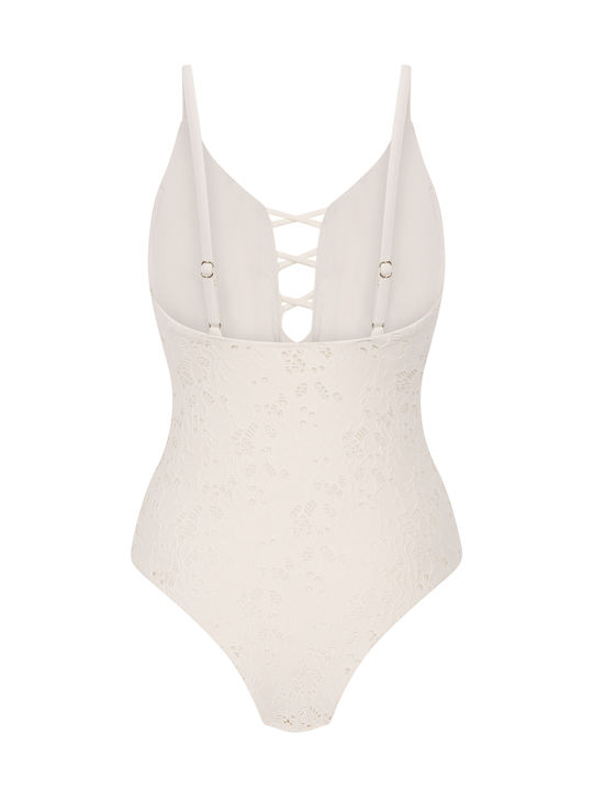 Crochet One-Piece Swimsuit Ecru