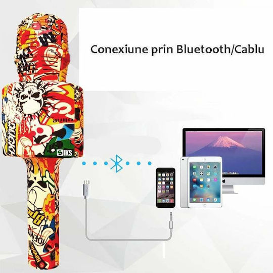 Wireless Karaoke Microphone Siks Ly100 M3 Kids Graffiti Model 100hz Ios Android Tablet Pc Bluetooth Usb
