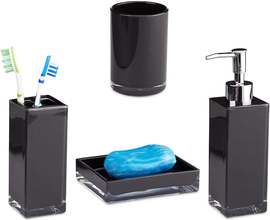 Relaxdays Set Accesorii Baie Plastic Negru Relaxdays Set Accesorii Baie Plastic Negru