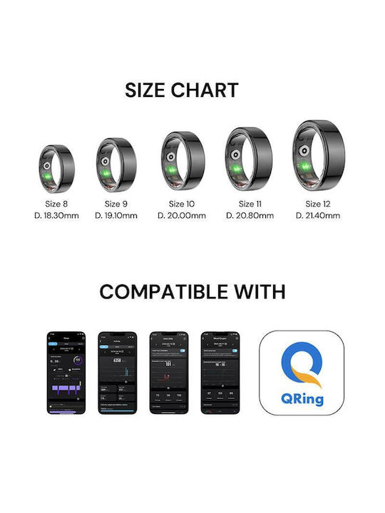 Maxlife MXSR-100 Smart Ring 18.3mm Αδιάβροχο με Παλμογράφο Μαύρο