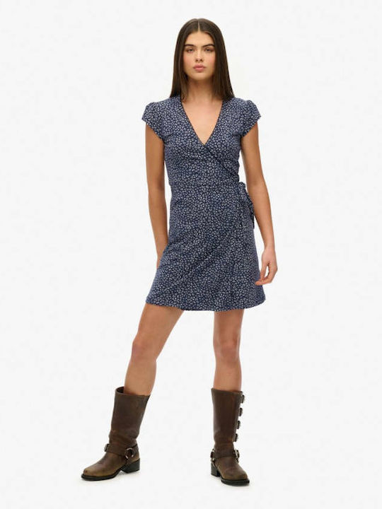 Summer Mini Wrap Blue Dress