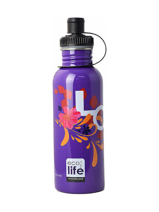 Ecolife Love Standard Stainless Steel Water Bottle 600ml Purple