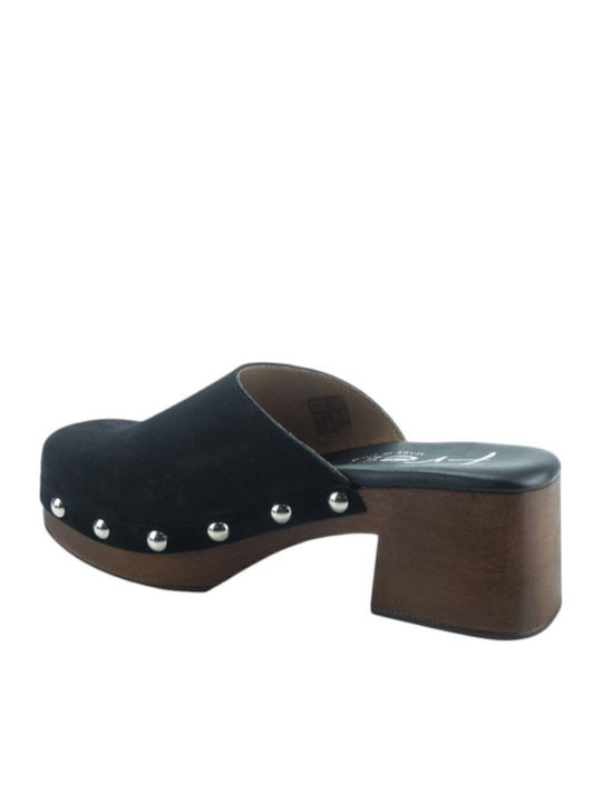 Suede Mules with Heel in Black Color