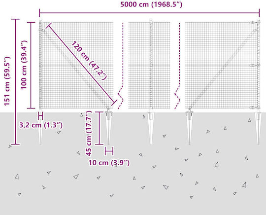 vidaXL Wire Fencing Galvanized Set Green 1x50m