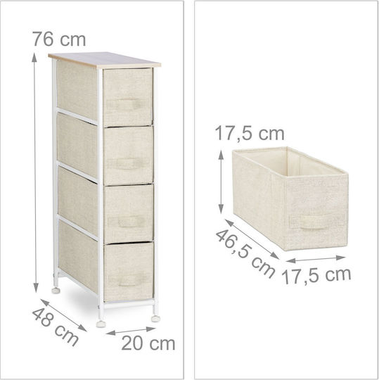 Sertar de depozitare din lemn, metal și material textil L20xW48xH76buc