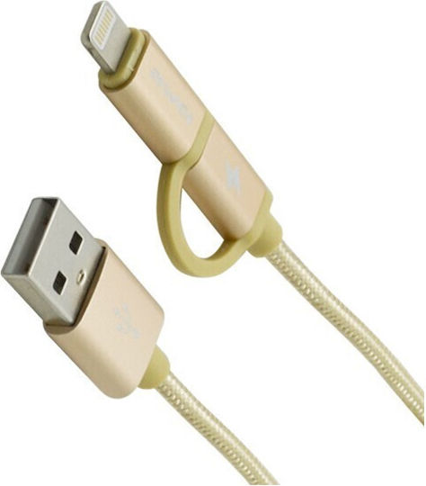 Awei CL-930C Braided USB to Lightning / micro USB Cable 2.1A Ροζ Χρυσό 0.2m
