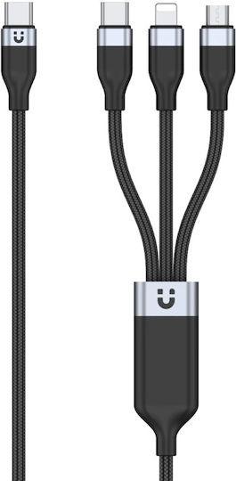Unitek Braided Cablu USB la Lightning / Type-C / micro USB cu mai multe porturi 5A Negru 1.5m (C14101BK)