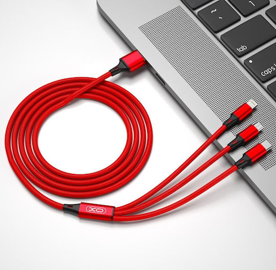 XO NB173 Braided USB to Lightning / Type-C / micro USB 1.2m 2.4A Cable Red