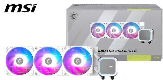 MSI MAG Coreliquid A13 360 Water Cooling AIO CPU with 3 120mm Fans and ARGB Lighting White