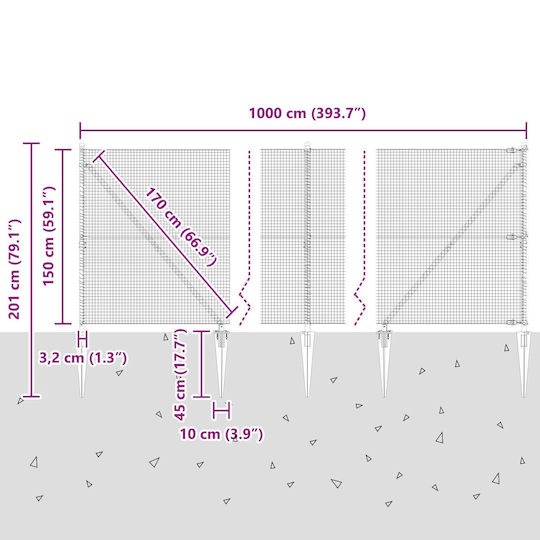 Vidaxl Set of Metal Fence Posts Set of 2 Grey Metal Plastic