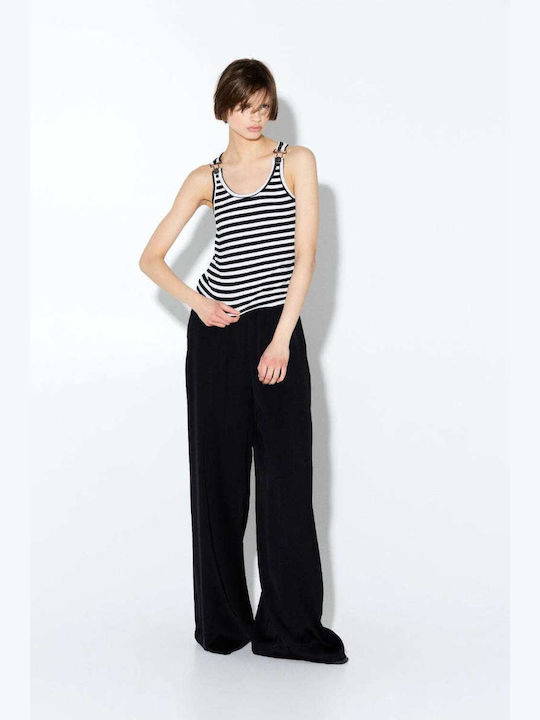 Women's Blouse Sleeveless Striped Black/White