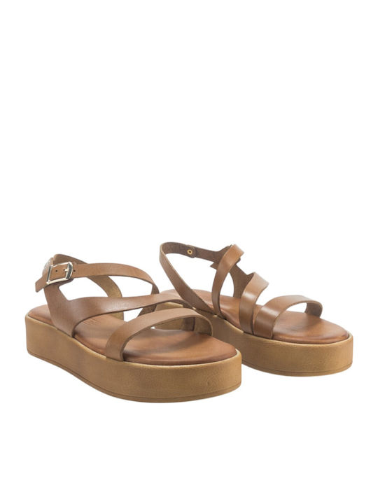 Women's Flat Sandals in Tabac Brown Color