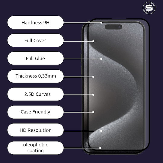 Hardy Glass Sonique Premium Series HD Full Cover 9H Fingerprint Unlock Samsung Galaxy S25 Edge Black