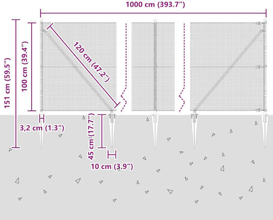 vidaXL Συρματόπλεγμα Σετ Μαύρο 1x10m