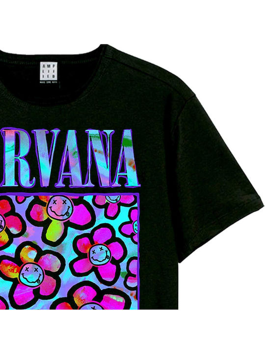 Amplified T-Shirt Nirvana Neon Blumen Schwarz Unisex Zav210p169
