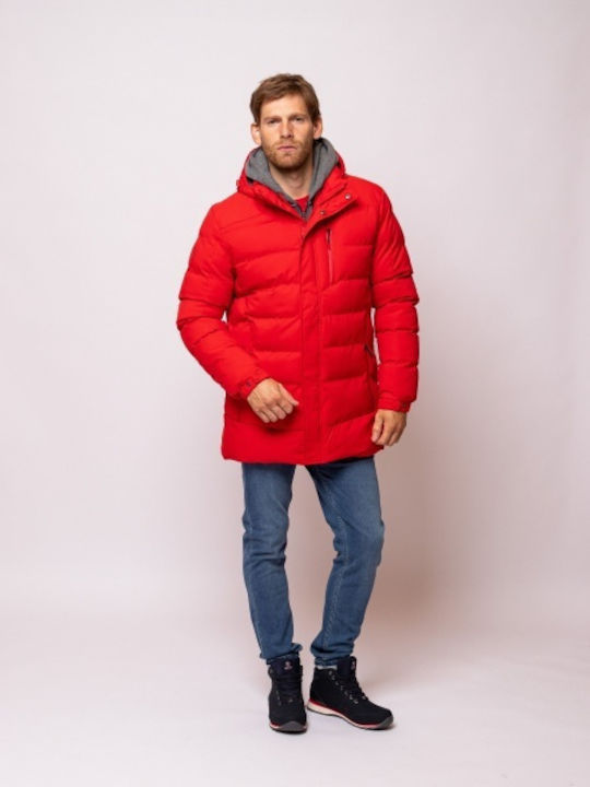 Geacă Puffer de Iarnă Waterproof și cu Protecție împotriva Vântului Roșu