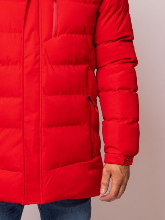Geacă Puffer de Iarnă Waterproof și cu Protecție împotriva Vântului Roșu