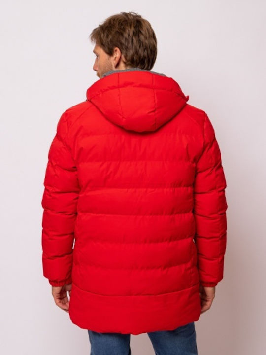 Geacă Puffer de Iarnă Waterproof și cu Protecție împotriva Vântului Roșu