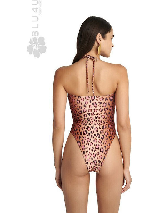 One-Piece Swimsuit Animal Print Brown