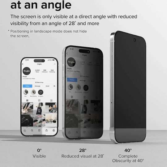 Ringke Privacy Full Face Tempered Glass Μαύρο (iPhone 15 Pro Max)
