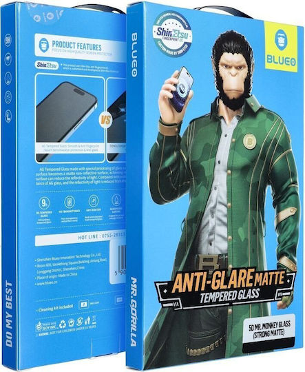 Blueo Mr Monkey Glass 5D Ματ Full Face Tempered Glass Μαύρο (iPhone 15 Pro)
