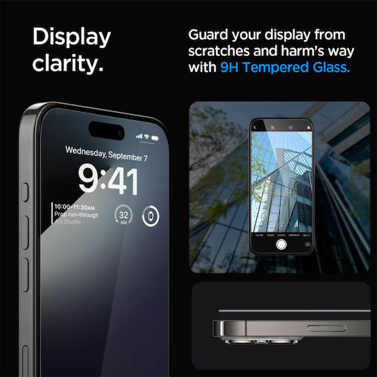 Spigen Glas.Tr Vollflächig gehärtetes Glas Schwarz (iPhone 15 Pro Max)