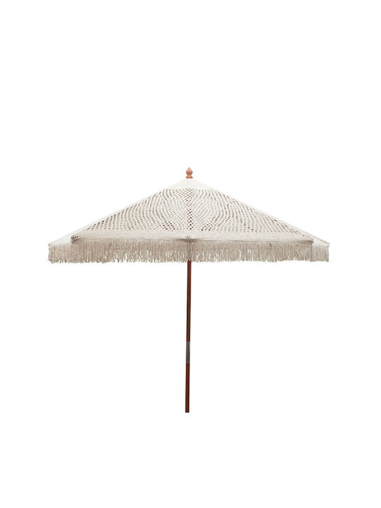 Brilie Garden & Terrace Floor Wooden Round Parasol with Flap Ecru D2.7xH2.6m