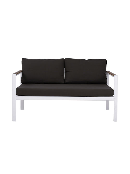 SAFIYA Canapea cu două locuri Exterior Metalic Alb cu Perne 144x70x85cm
