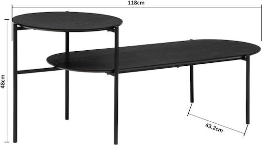 Oval Zentral Kaffeetisch A-s Kemi Holz Schwarz M118xL43,2xH48cm