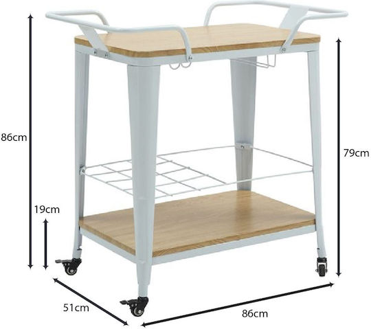 Rectangular Side Table Relix Wooden with Wheels White W74xL49xH82cm E5211,2