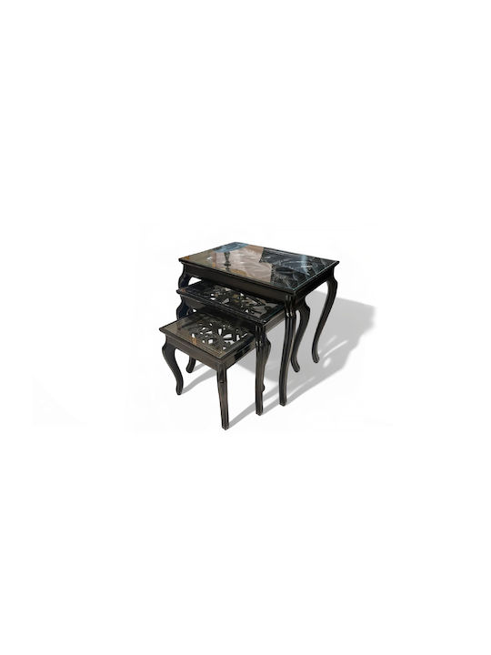Set Zigon Rectangular Din Lemn Masiv Negru 3 Buc M42xL34xH42cm