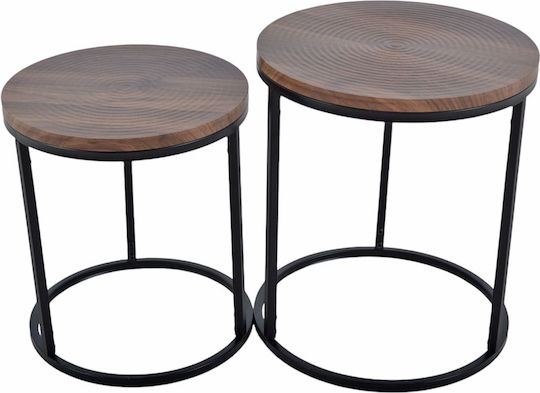 Rundes Beistelltisch aus Massivholz Schwarz M40xL40xH45cm