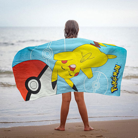 Pokemon Pikachu Poke Ball Kids Beach Towel Blue 140x70cm