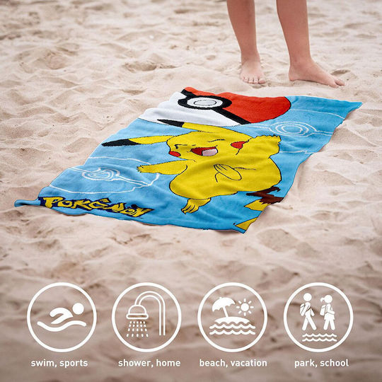 Pokemon Pikachu Poke Ball Kids Beach Towel Blue 140x70cm