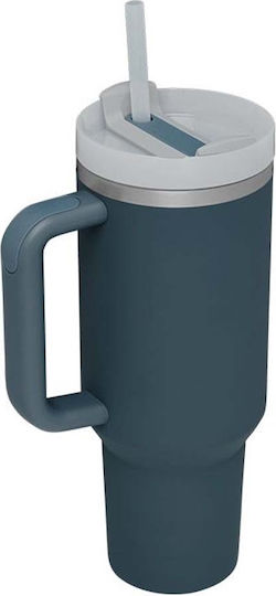 Ecolife Handled Tumbler Recyclable Handled Tumbler Thermos Stainless Steel BPA Free 900ml Stormy Sea with Straw and Handle