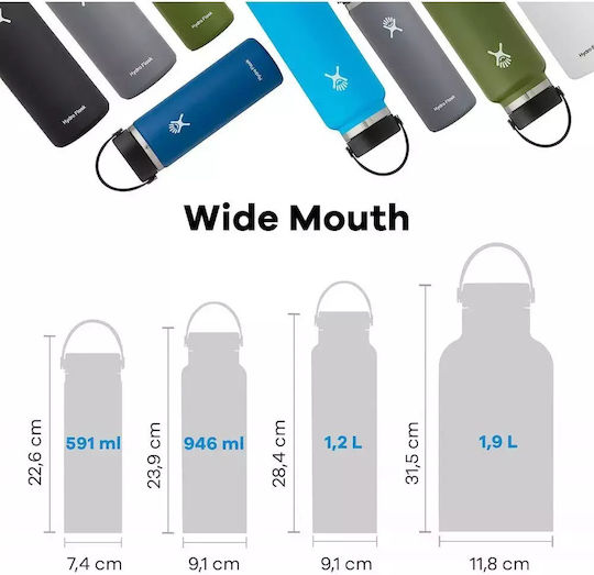 Hydro Flask Standard Mouth Thermos Bottle Stainless Steel 1.893lt White