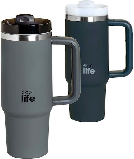 Ecolife Handled Tumbler Recyclable Handled Tumbler Thermos Stainless Steel BPA Free 900ml Stormy Sea with Straw and Handle