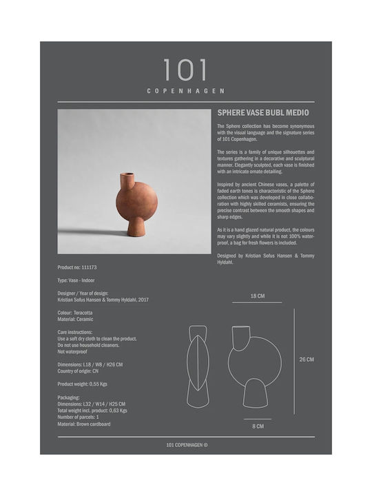 101 Copenhagen Decorative Vase Brown 26x18x8cm
