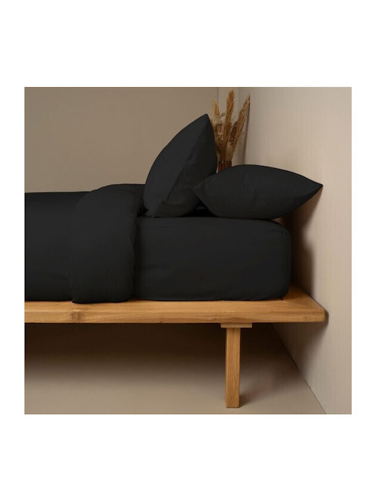 Sunshine Bettwäsche-Set Doppel mit Gummiband 150x205+30cm. Cotton Feelings 151 Black 4Stück