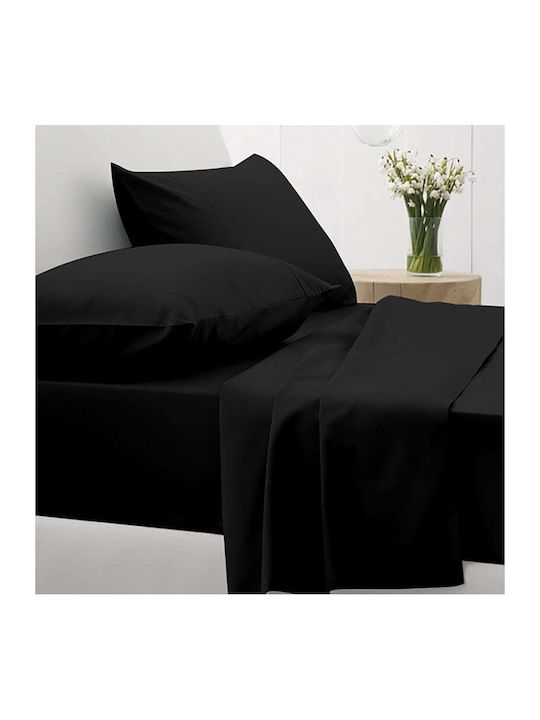 Sunshine Set Cearșafuri Single cu Elastic 105x205+30cm. Cotton Feelings 111 Negru 3buc