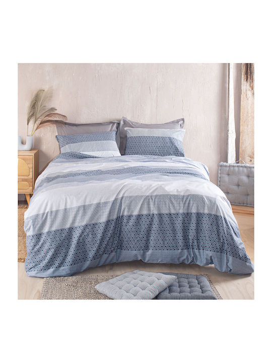 Rythmos Bettwäsche-Set Einzel mit Gummiband 105x205+25cm. Robin Blue 3Stück