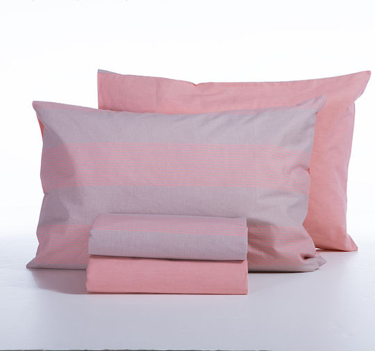 Nef-Nef Homeware Set King Size 4buc 180x200+35cm cu Elastic Casual Stripe Piersici