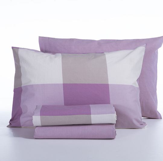 Nef-Nef Homeware Set Cearșafuri cu Elastic 100x200+35cm. Casual Check Mauve 3buc