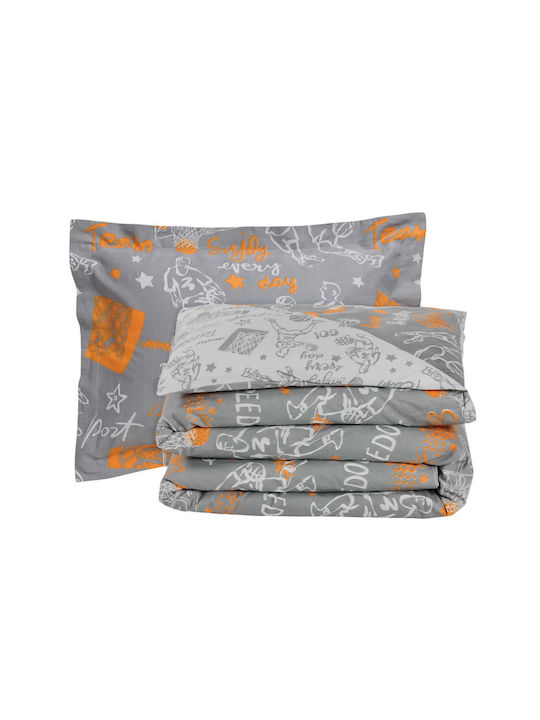 Das Home Σετ Σεντόνια Μονά Βαμβακερά Basketball Love Grey, Orange 170x260cm 3τμχ