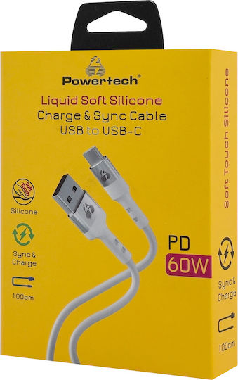 Powertech USB 2.0 Kabel USB-C männlich - USB-A 60W Weiß 1m (PTR-0162)